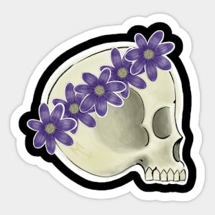 Skull wearing a flower crown Sticker